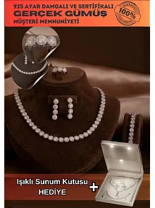 Kadın Gümüş Takı Seti - Serap Yuvarlak Model Zirkon Taşlı Kolye, Bileklik, Yüzük, Küpe Tam Set