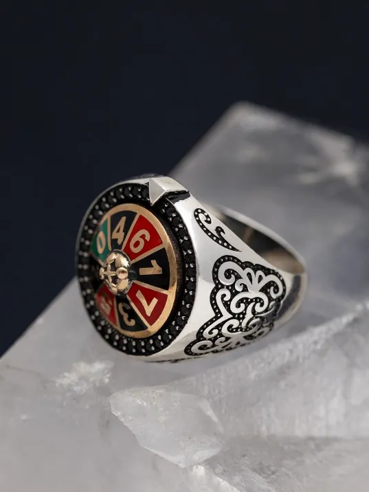 Las Vegas Rulet Model Döner Başlı Erkek Gümüş Yüzük