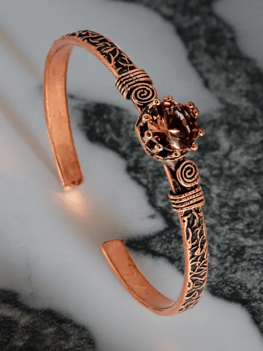 Kadın Bakır Bileklik Yüzük Set - Zultanit Taşı Model 2 Ağaç Kabuğu Model İnce Metal Kutu Kuvars Taşı