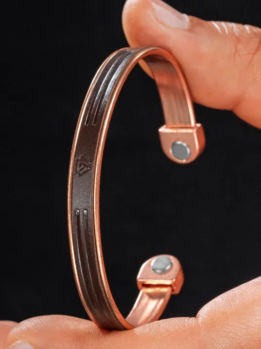 Erkek Kadın Bakır Bileklik - Hakiki Deri Viking İskandinav Mıknatıslı Metal Kutu Ve Doğal Taşlar