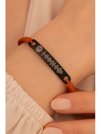 Spotify Kadın Çelik Bileklik Turuncu Siyah İnce Dikdörtgen Model