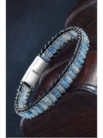 Erkek Kadın Mavi Hematit Taşı Deri Kordon Doğal Taş Bileklik Erkek Kadın Mavi Hematit Taşı Deri Kordon Doğal Taş Bileklik