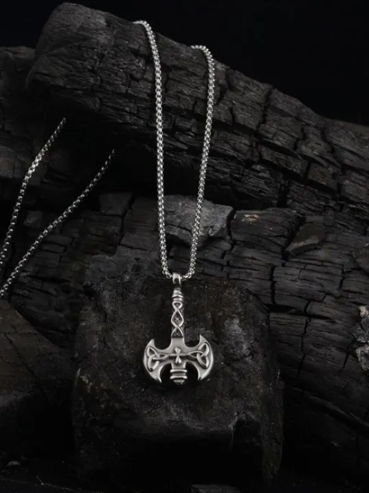 Ottoman Motifli Çift Taraflı Balta Model Çelik Erkek Kolye Zincir CKLBLTMDLKL-GMS Ottoman Motifli Çift Taraflı Balta Model Çelik Erkek Kolye Zincir CKLBLTMDLKL-GMS