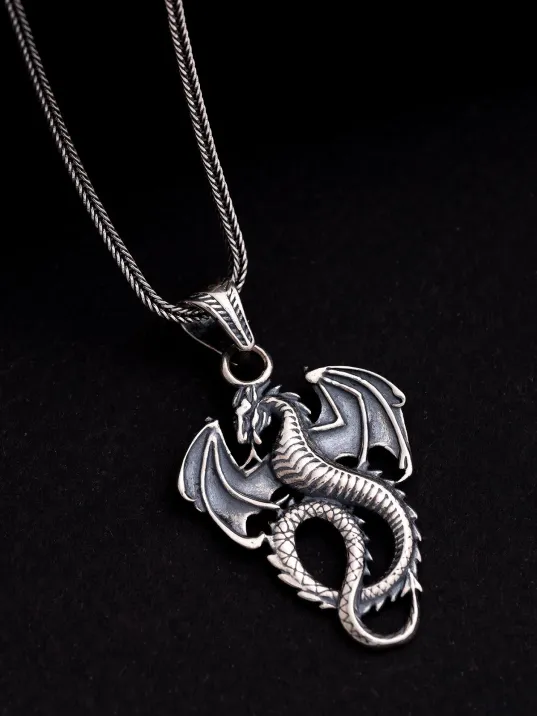 Erkek Gümüş Kolye - Game Of Thrones Ejderha Figürlü Gümüş Erkek Kolye