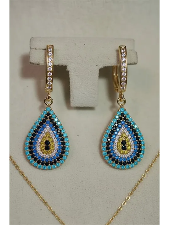 Kadın Gümüş Küpe - Damla Model Nazar Boncuk Detaylı Zirkon Taşlı Gümüş Küpe Kadın Gümüş Küpe - Damla Model Nazar Boncuk Detaylı Zirkon Taşlı Gümüş Küpe