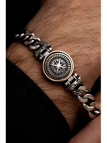 Pusula Model Gurmet Zincir Gumus Bileklik Künye