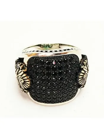 Gümüş Erkek Yüzük Zirkon Taşlı Osmanlı Armalı