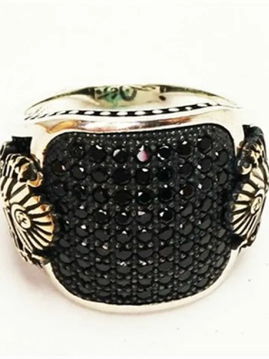 Gümüş Erkek Yüzük Zirkon Taşlı Osmanlı Armalı Gümüş Erkek Yüzük Zirkon Taşlı Osmanlı Armalı