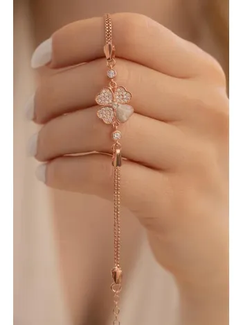 Kadın Bileklik-Gümüş Rose Çiçek Motifli Kadın Bileklik