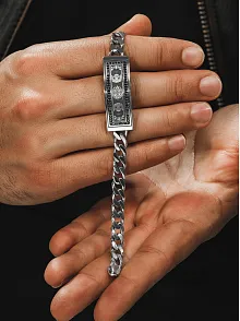 Erkek Gümüş Bileklik - Çift Selçuklu Kartalı İşlemeli Gurmet Model 925 Ayar Erkek Bileklik