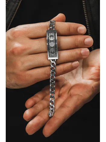 Erkek Gümüş Bileklik - Çift Selçuklu Kartalı İşlemeli Gurmet Model 925 Ayar Erkek Bileklik