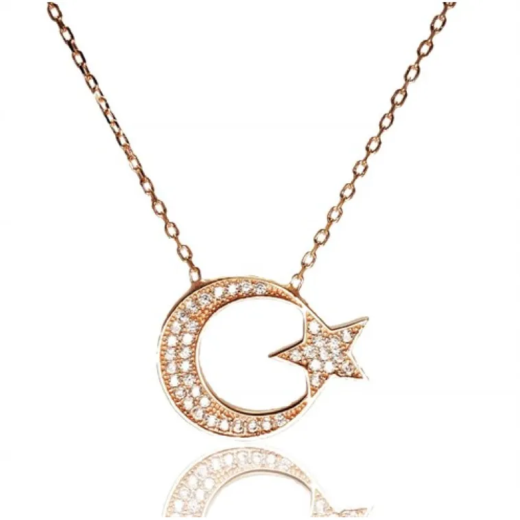 Rose Gümüş Bayan Ayyıldız Bayrak Kolye Rose Gümüş Bayan Ayyıldız Bayrak Kolye