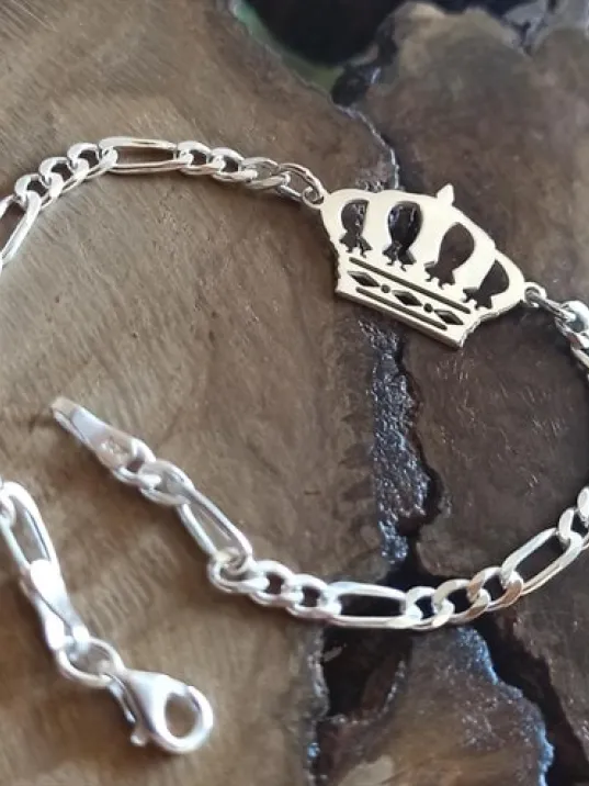 Taç Model Erkek Gümüş Bileklik Künye Kalın Figaro Model GBLKRALTACI-BYZ