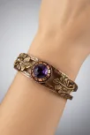 Mor Ametist Taşlı Antik Bakır Kadın Bileklik – Metal Kutu Ve Doğal Taşlar