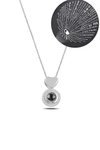 Zirkon Taşlı Rose 100 Dilde Seni Seviyorum Model 4 Bayan Gümüş Kolye GKL100DLSS4-ROS