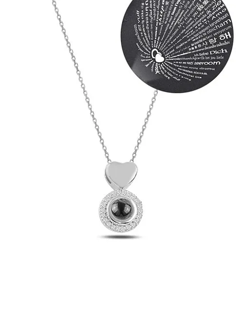 Zirkon Taşlı Rose 100 Dilde Seni Seviyorum Model 4 Bayan Gümüş Kolye GKL100DLSS4-ROS