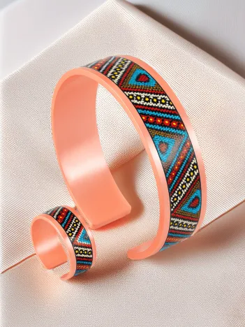 Kadın Bakır Bileklik Yüzük Set - Arina Model Özel Baskı Metal Kutu Ve Doğal Taşlar