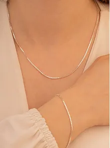 Kadın Gümüş Kolye Bileklik Set - 925 Ayar 1.5mm Küp Zincir Gümüş Set
