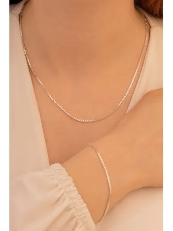 Kadın Gümüş Kolye Bileklik Set - 925 Ayar 1.5mm Küp Zincir Gümüş Set