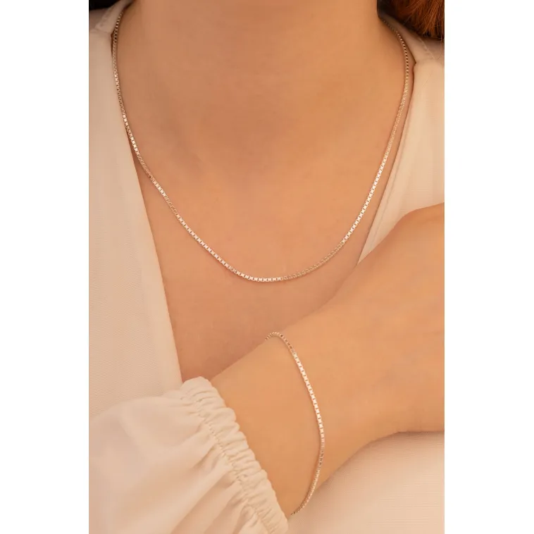 Kadın Gümüş Kolye Bileklik Set - 925 Ayar 1.5mm Küp Zincir Gümüş Set Kadın Gümüş Kolye Bileklik Set - 925 Ayar 1.5mm Küp Zincir Gümüş Set