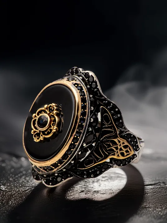 Erkek Gümüş Yüzük - Oniks Taşlı Yanı İşlemeli Gümüş Yüzük Erkek Gümüş Yüzük - Oniks Taşlı Yanı İşlemeli Gümüş Yüzük