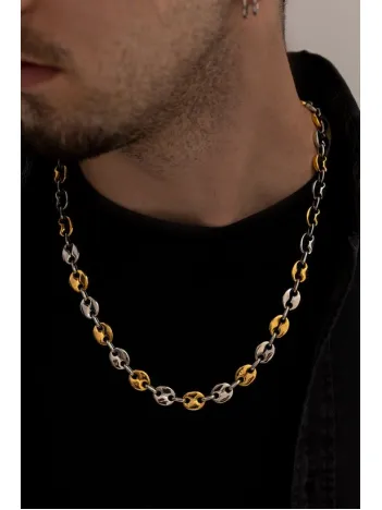 Erkek Kolye - Gemici Model Sarı Beyaz Çelik Erkek Kolye Zincir - 316 L Paslanmaz Çelik Kolye