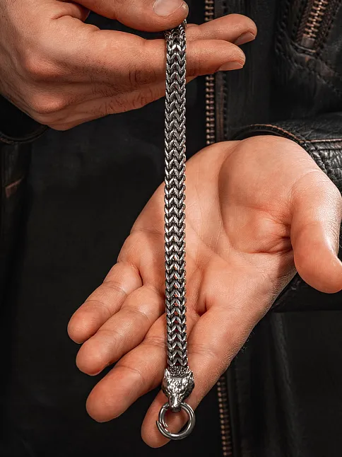 Jaguar Claw 316L Çelik Çift Sıra Örgü Erkek Bileklik - Paslanmaz & Parlak Model Özel Klips Tasarım