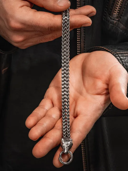 Jaguar Claw 316L Çelik Çift Sıra Örgü Erkek Bileklik - Paslanmaz & Parlak Model Özel Klips Tasarım