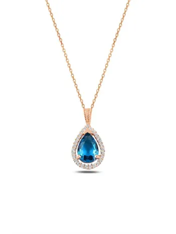 Damla Model Akuamarin Taşlı Kadın Gümüş Kolye GKLAKMRNTS1-ROS