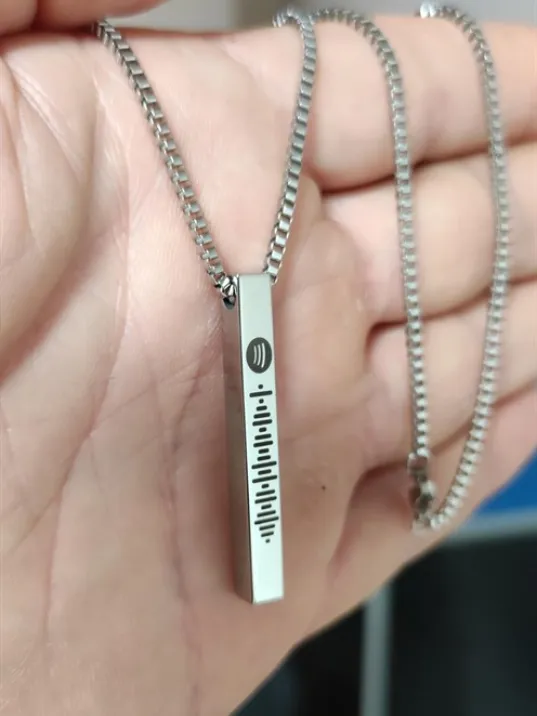 Spotify Şarkı Kodlu Çelik Gümüş Bar Çubuk Kolye Blok Zincir CKLSPOTYKLY-GMS