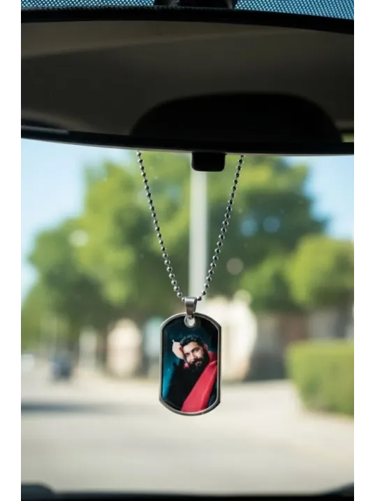 Dikiz Aynası Vites Topuzu Süs Renkli Ahmet Kaya Fotoğraflı Not Yazı Yazılabilir Çelik Asker Künyesi