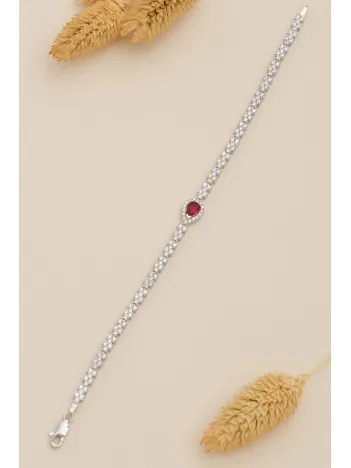 Kadın Gümüş Bileklik - Yakut Taşlı Damla Model Zirkon Süslemeli Kadın Bileklik