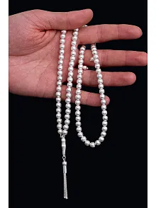 Erkek Gümüş Tespih - Çizgili Küre 99’luk Namaz Tespihi Gümüş Tespih