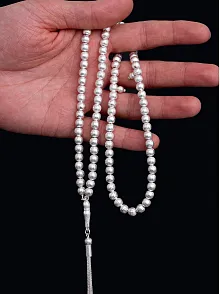 Erkek Gümüş Tespih - Çizgili Küre 99’luk Namaz Tespihi Gümüş Tespih
