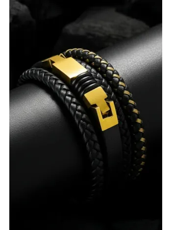 Erkek Çelik Bileklik - 3 Sıra Deri Örgü Model Erkek Bileklik Erkek Çelik Bileklik - 3 Sıra Deri Örgü Model Erkek Bileklik
