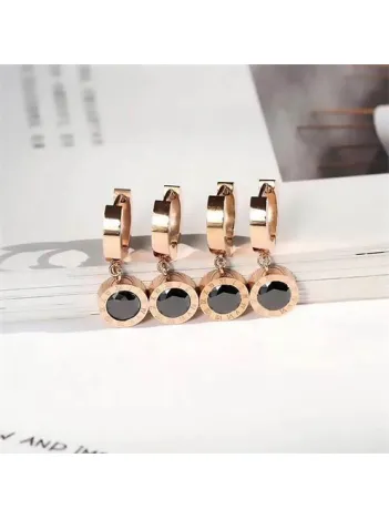 Roma Rakamlı Rose Renk Kararmayan Bayan Çelik Halka Küpe