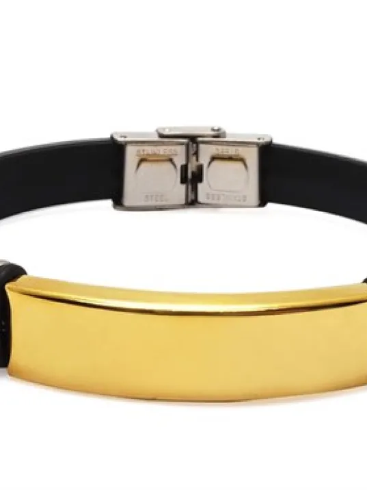 İsim Yazılan Altın Kaplama Çelik Erkek Bileklik Kauçuk Kordonlu