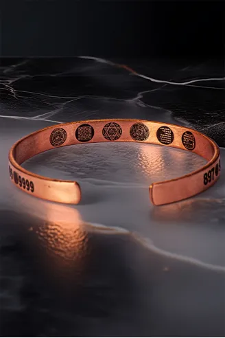 Erkek Kadın Bakır Bileklik - Içi Zırh Ve Koruma Dualı Sayı Sekansları Para Sağlık Metal Kutu Taş