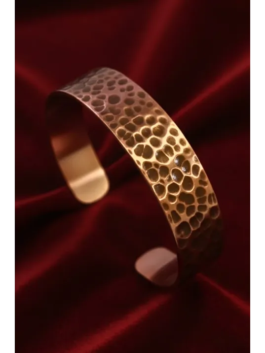 Kadın Erkek Bakır Bileklik - Kalın Model İçi Dualı Saf Dövme Grift Kelepçe Bakır Bilezik