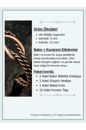 Sevgi Düğümü Bakır Bileklik Bilezik Kelepçe Erkek Kadın Doğal Taşlı Metal Kutulu