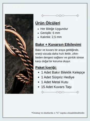 Sevgi Düğümü Bakır Bileklik Bilezik Kelepçe Erkek Kadın Doğal Taşlı Metal Kutulu