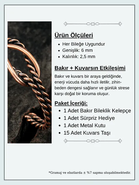 Sevgi Düğümü Bakır Bileklik Bilezik Kelepçe Erkek Kadın Doğal Taşlı Metal Kutulu