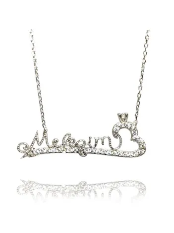 Zirkon Taşlı Meleğim Yazılı Gümüş Bayan Kolye