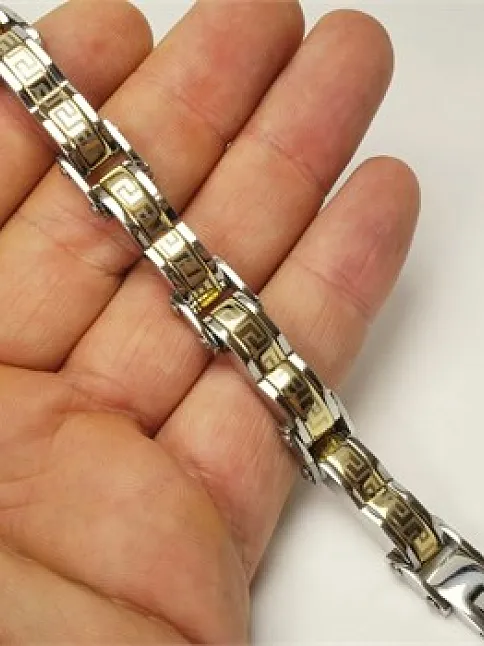 GREK MODEL SARI BEYAZ ÇELİK ERKEK BİLEKLİK KÜNYE DALGALI GREK MODEL SARI BEYAZ ÇELİK ERKEK BİLEKLİK KÜNYE DALGALI