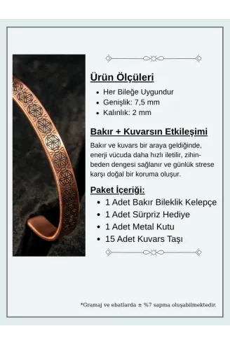 Erkek Bakır Bileklik - Lotus Çiçeği - Yaşam Çiçeği İnce Model Erkek Kelepçe Bileklik Bilezik