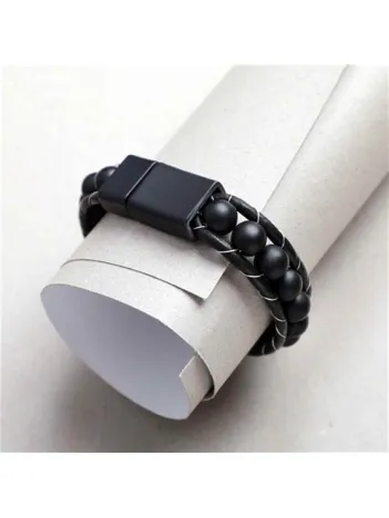 Oniks Doğaltaş Erkek Deri Bileklik