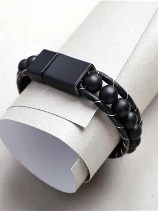 Oniks Doğaltaş Erkek Deri Bileklik Oniks Doğaltaş Erkek Deri Bileklik