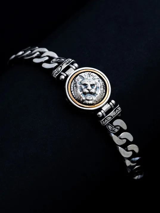 Erkek Gümüş Bileklik - Ortası Dönen Aslan Model Gurmet Zincir Gümüş Bileklik Künye Erkek Gümüş Bileklik - Ortası Dönen Aslan Model Gurmet Zincir Gümüş Bileklik Künye