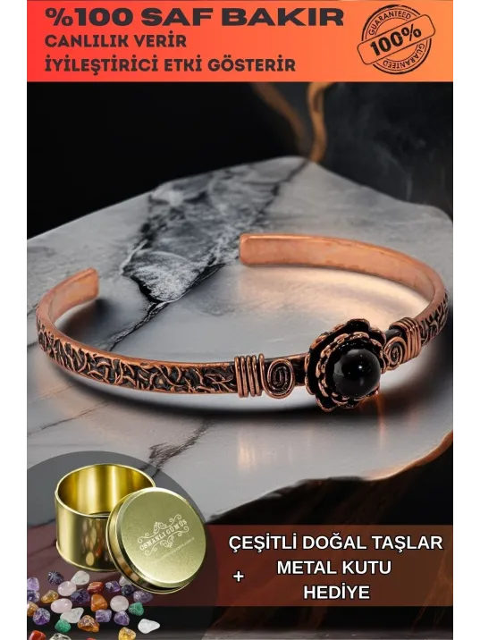 Kadın Bakır Bileklik - Oniks Taşlı Yuvarlak Ağaç Kabuğu Model İnce Metal Kutu Doğal Taşlar Bilezik Kadın Bakır Bileklik - Oniks Taşlı Yuvarlak Ağaç Kabuğu Model İnce Metal Kutu Doğal Taşlar Bilezik