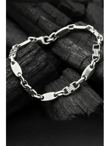 Erkek Çelik Zincir Bileklik – Kalın Plaka Vendetta Model Parlak Kararmaz Paslanmaz Çelik Bileklik